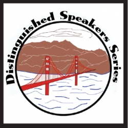 Logo with the Golden Gate Bridge in red and brown hills in a circle